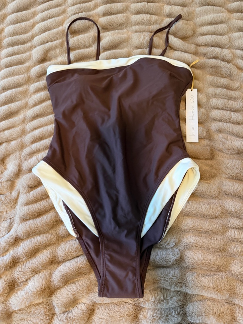 House of Harlow 1960 Brown and White One-Piece Swimsuit